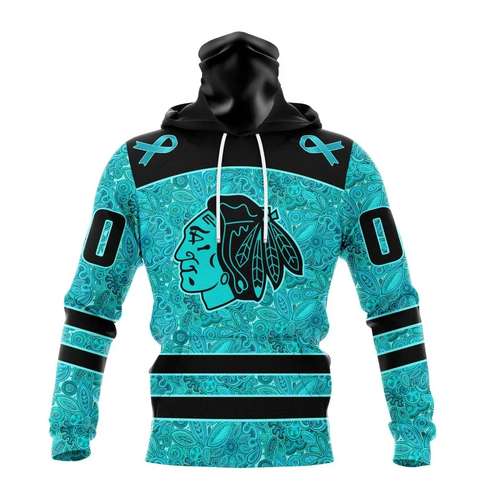 NHL Chicago Blackhawks Special Design Fight Ovarian Cancer St2201 Mask Hoodie