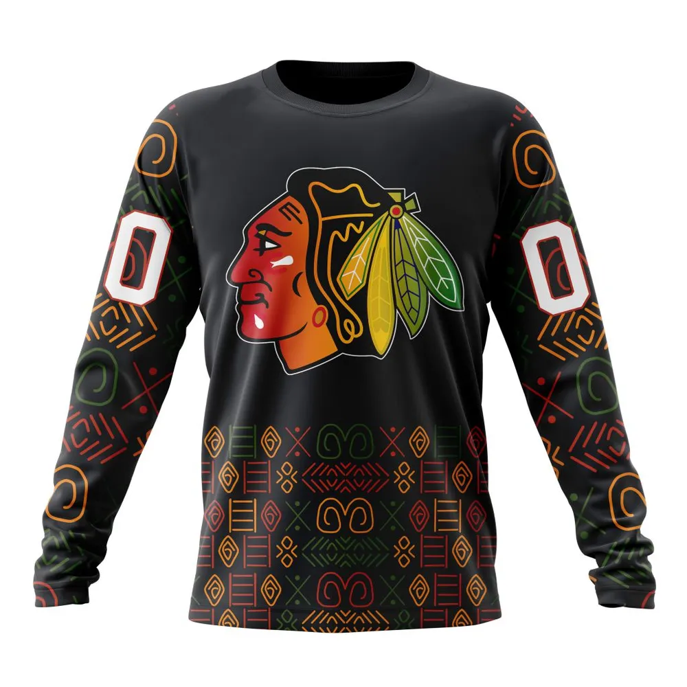 NHL Chicago Blackhawks Special Design For Black History Month St2401 Long Sleeved Sweatshirt 