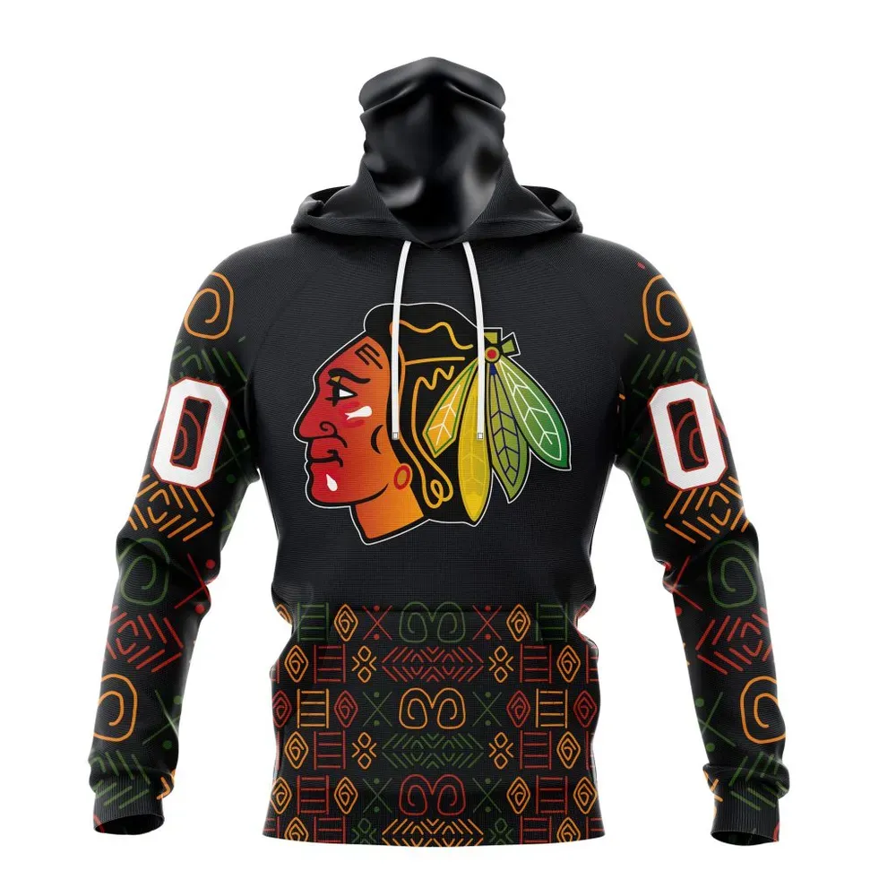 NHL Chicago Blackhawks Special Design For Black History Month St2401 Mask Hoodie