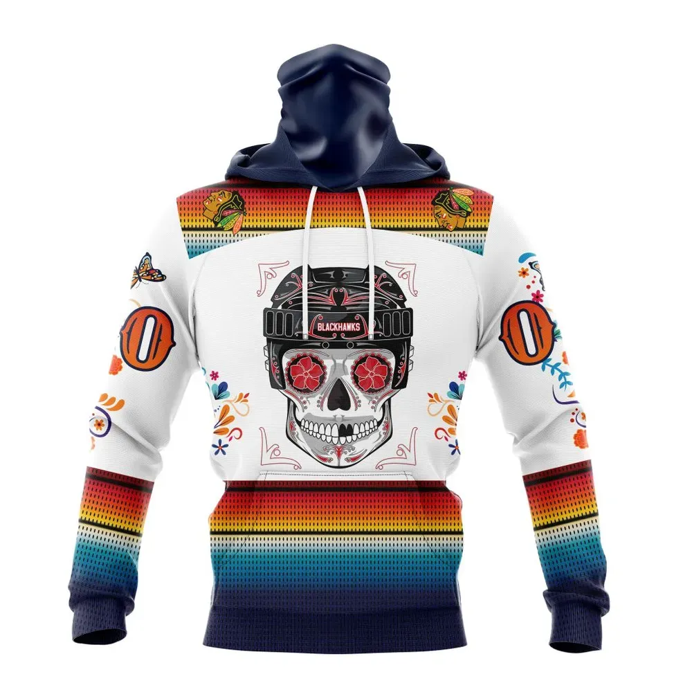 NHL Chicago Blackhawks Special Design For Dia De Los Muertos St2301 Mask Hoodie