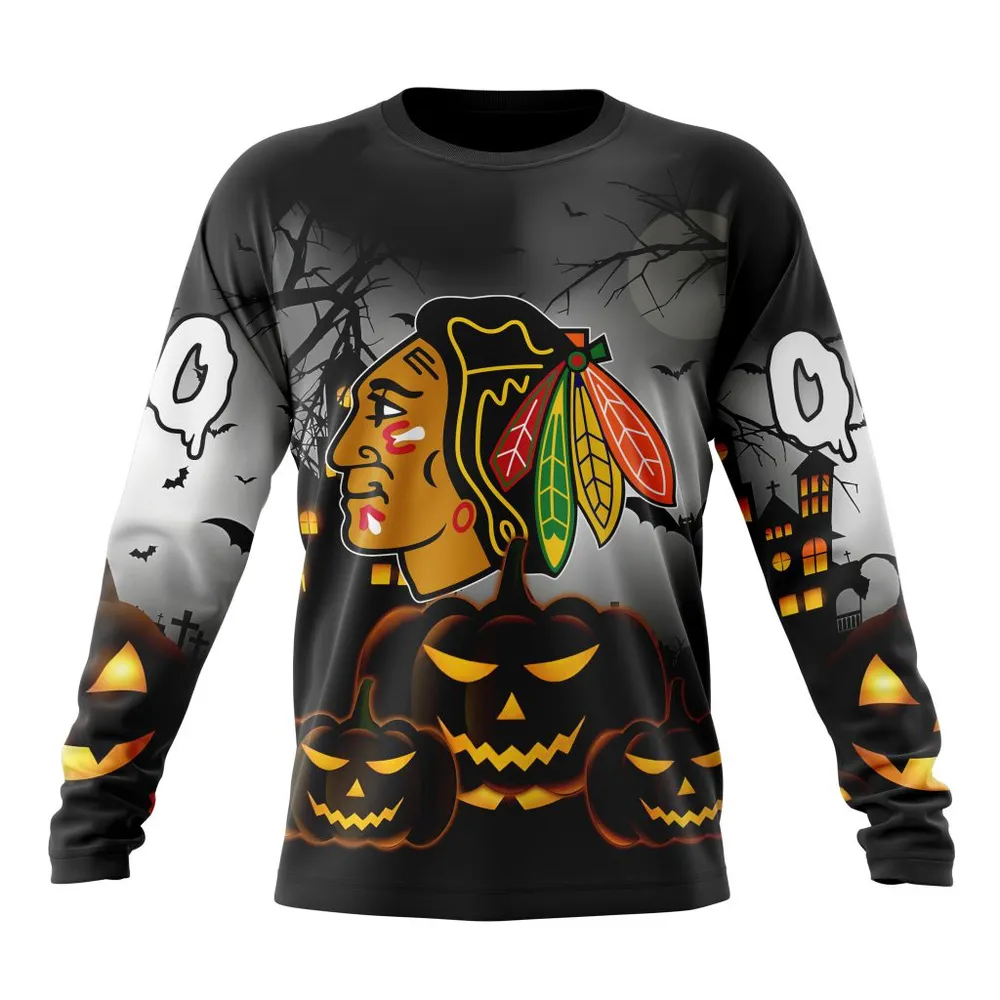 NHL Chicago Blackhawks Special Design For Halloween St2302 Long Sleeved Sweatshirt 