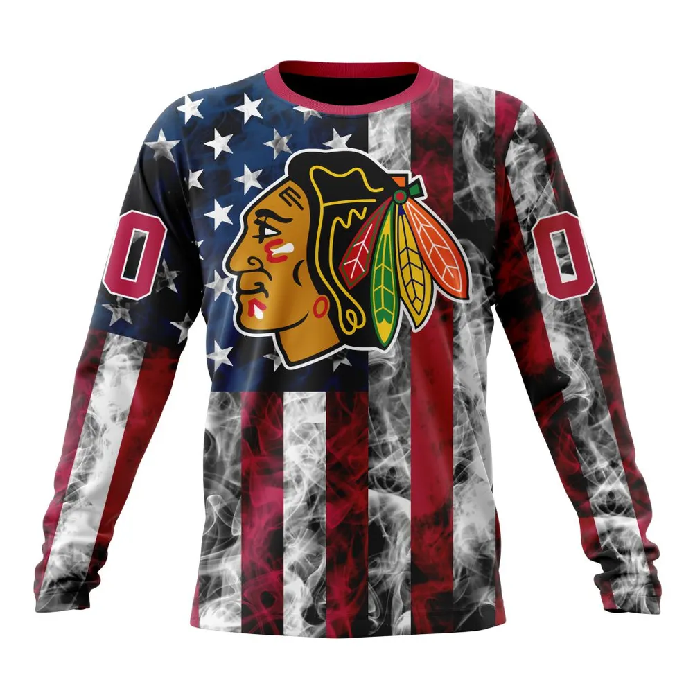 NHL Chicago Blackhawks Special Design For Independence Day The Fourth Of July St2401 Long Sleeved Sweatshirt 