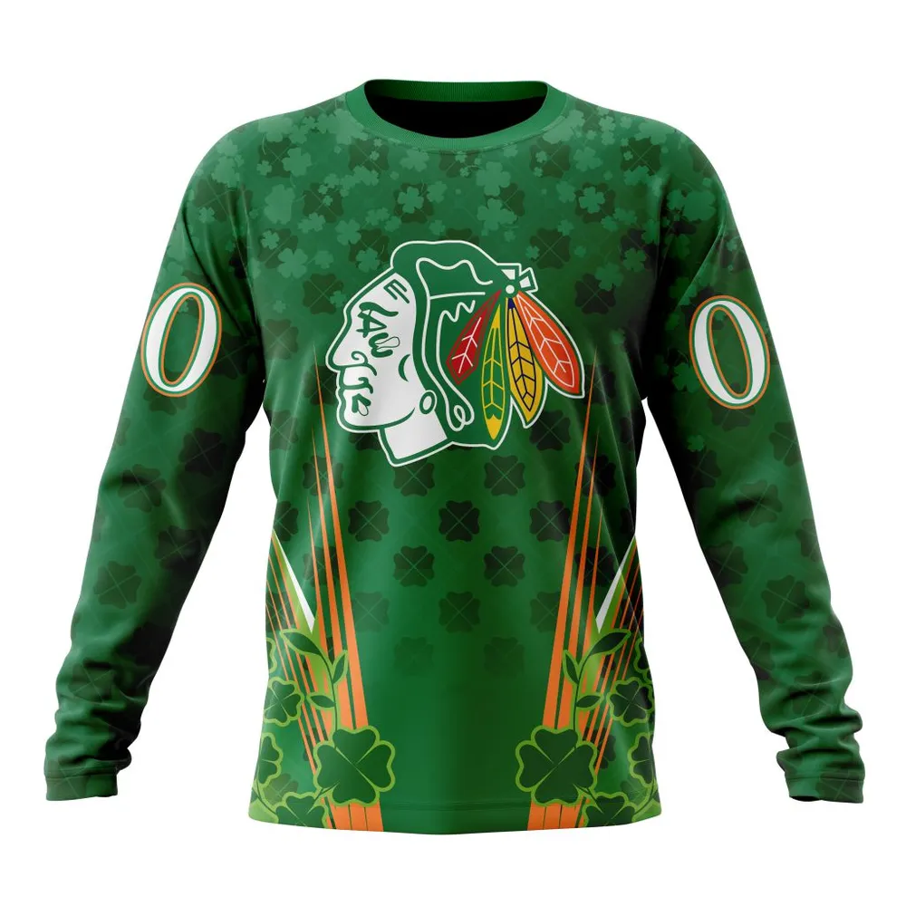 NHL Chicago Blackhawks Special Design For St. Patrickâ€™S Day St2402 Long Sleeved Sweatshirt 