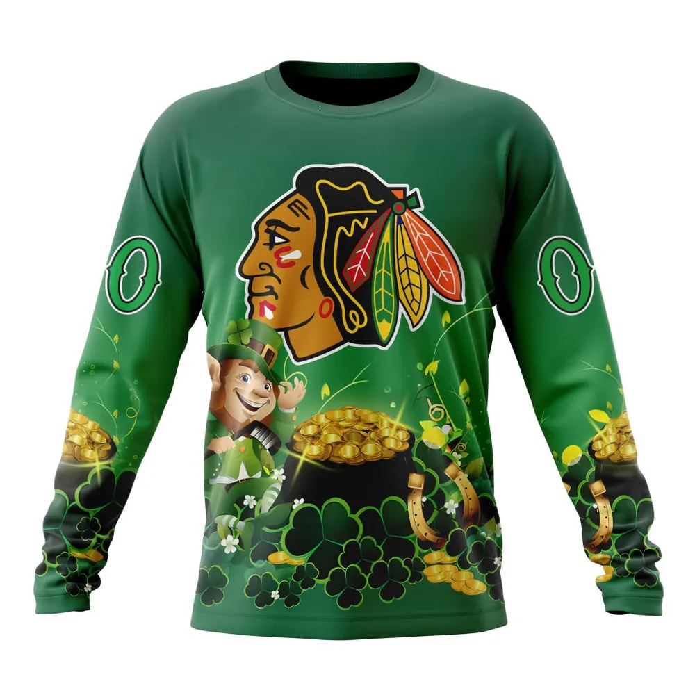 NHL Chicago Blackhawks Special Design For St. Patrickâ€™S Day St2403 Long Sleeved Sweatshirt 