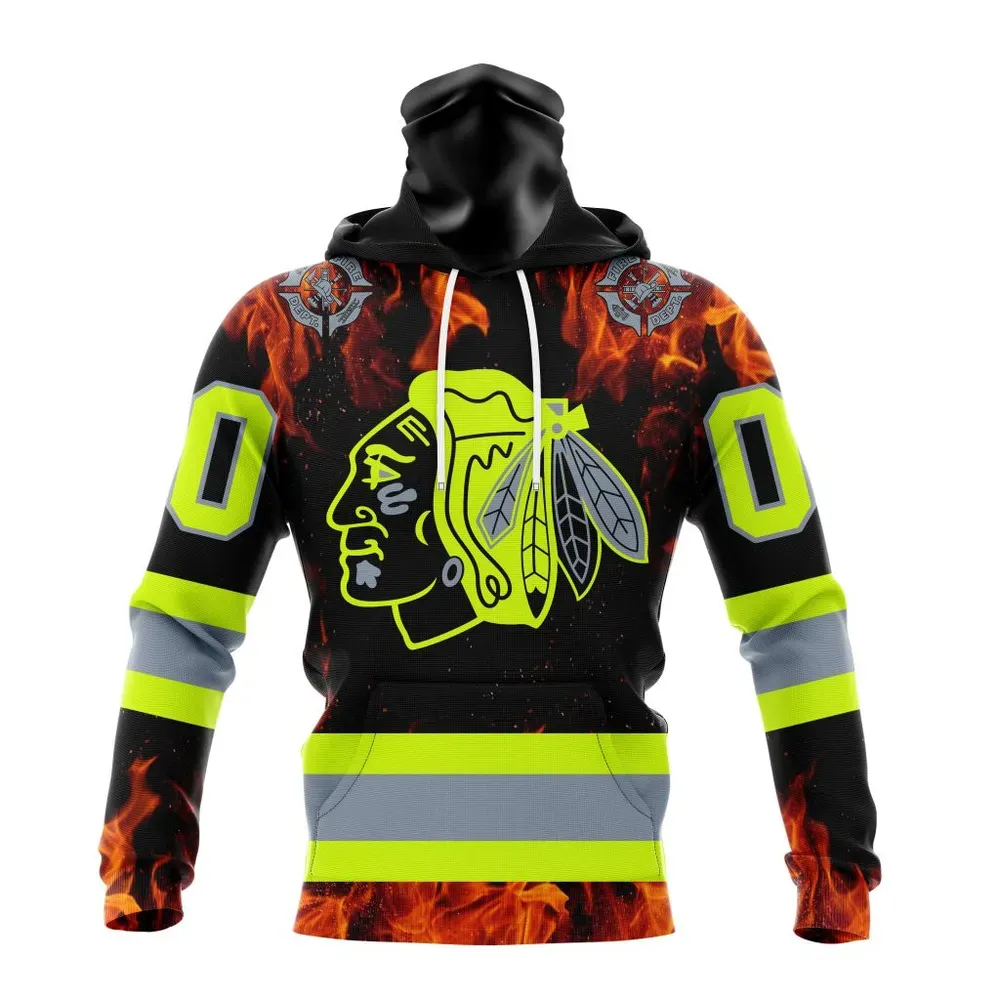 NHL Chicago Blackhawks Special Design Honoring Firefighters St2401 Mask Hoodie