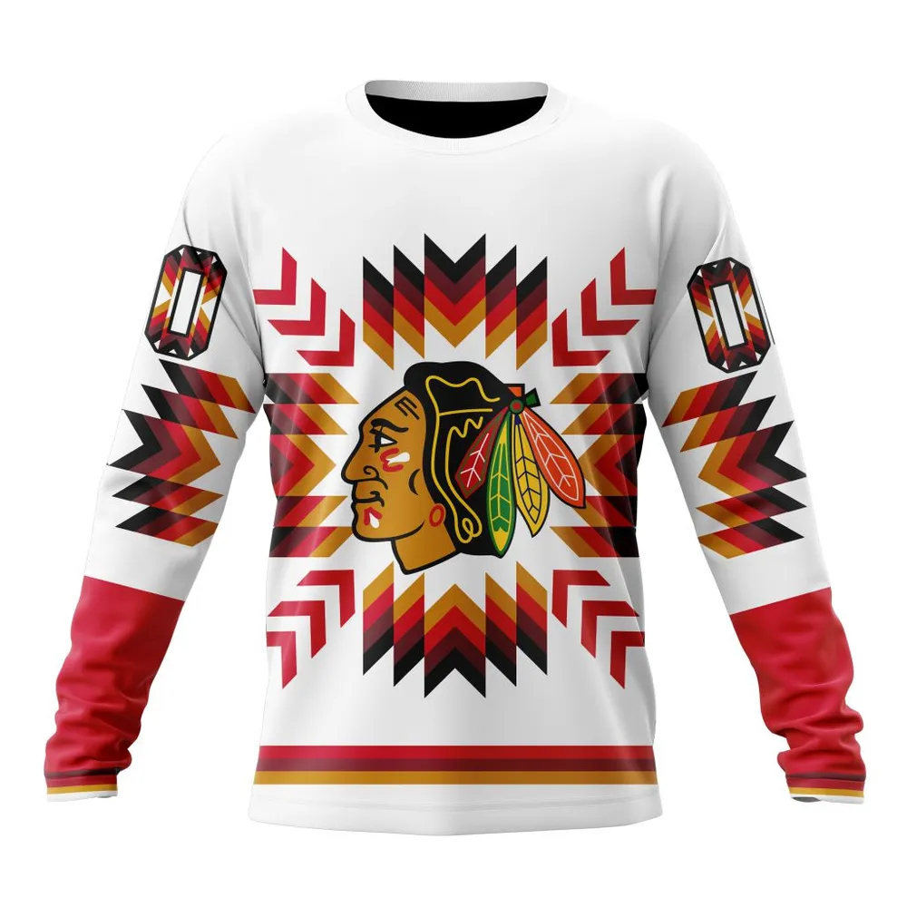 NHL Chicago Blackhawks Special Design With Native Pattern St2302 Long Sleeved Sweatshirt 