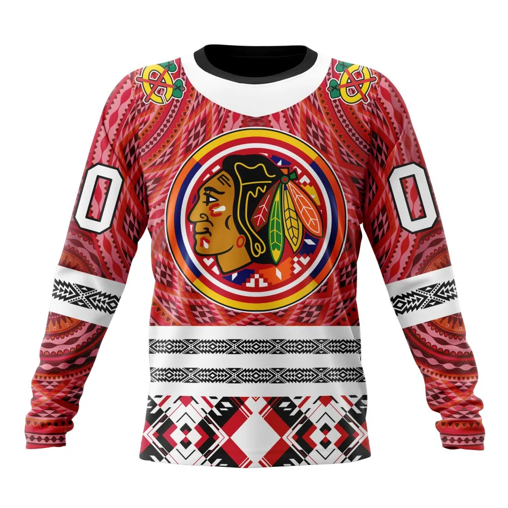 NHL Chicago Blackhawks Special Design With Native Pattern St2303 Long Sleeved Sweatshirt 