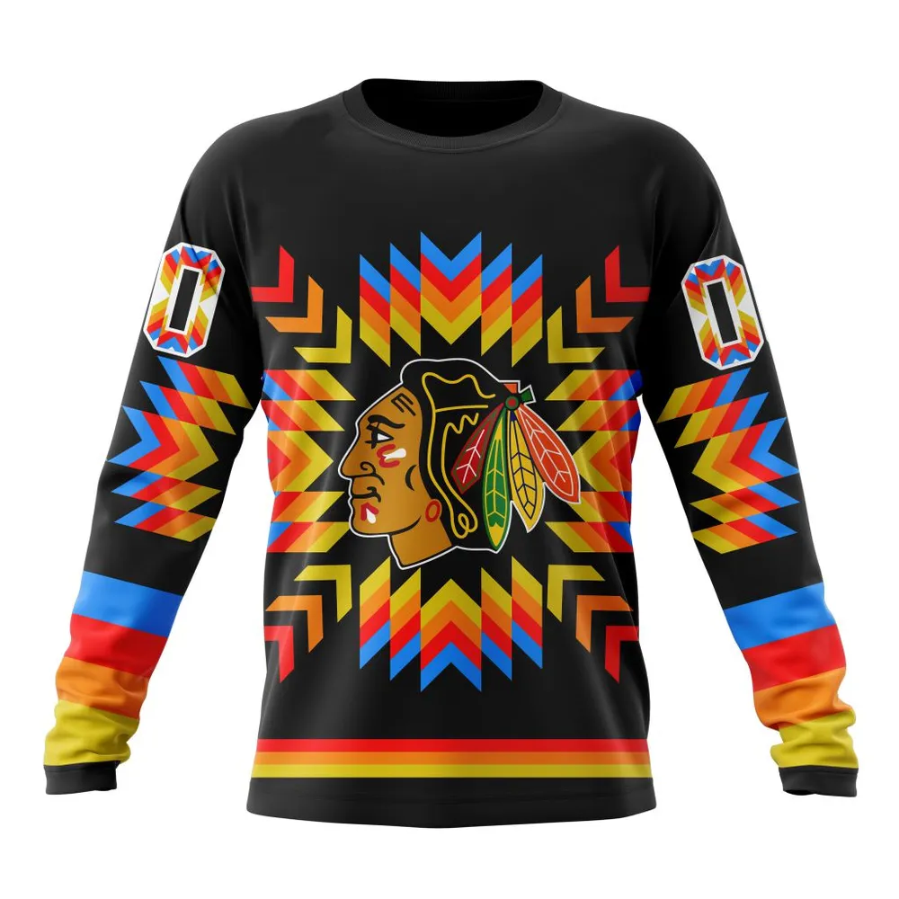 NHL Chicago Blackhawks Special Design With Native Pattern St2306 Long Sleeved Sweatshirt 