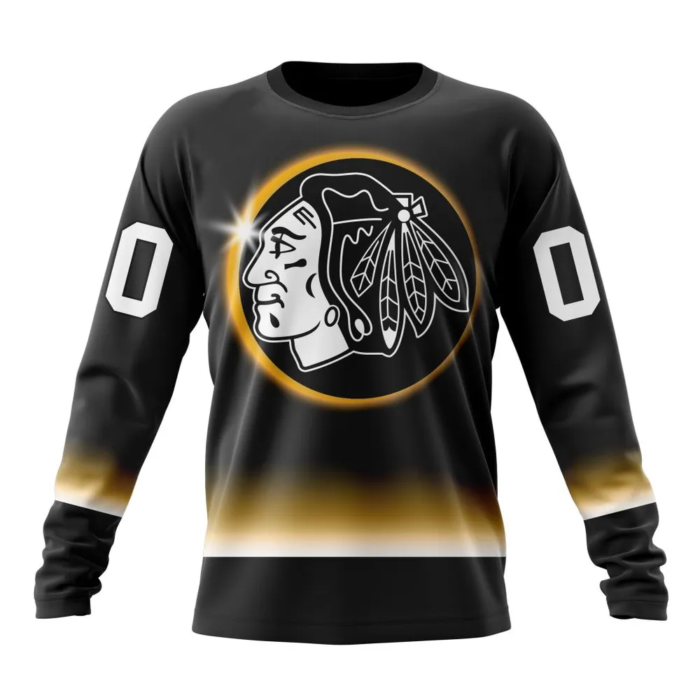 NHL Chicago Blackhawks Special Eclipse Design St2401 Long Sleeved Sweatshirt 