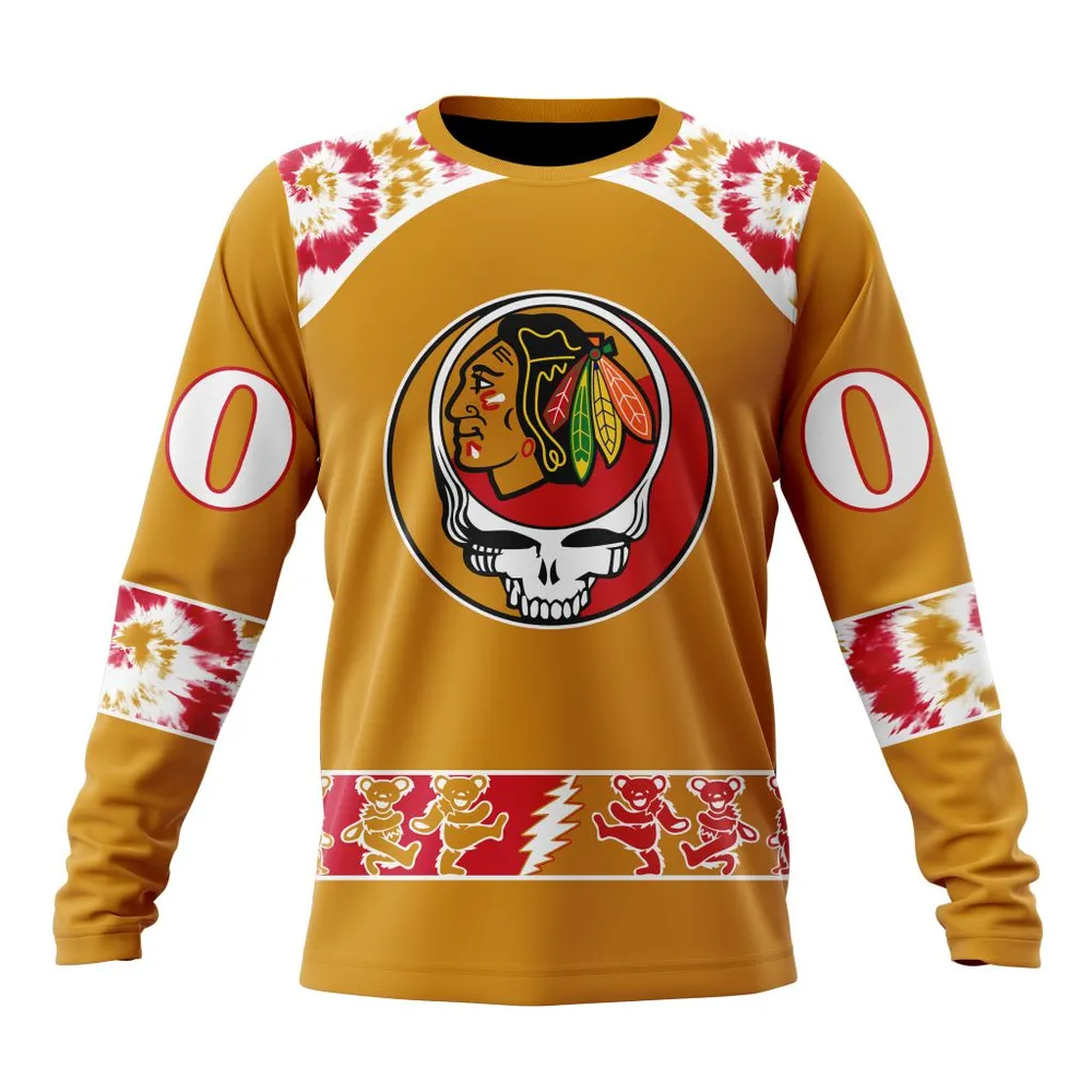 NHL Chicago Blackhawks Special Grateful Dead Design St2301 Long Sleeved Sweatshirt 