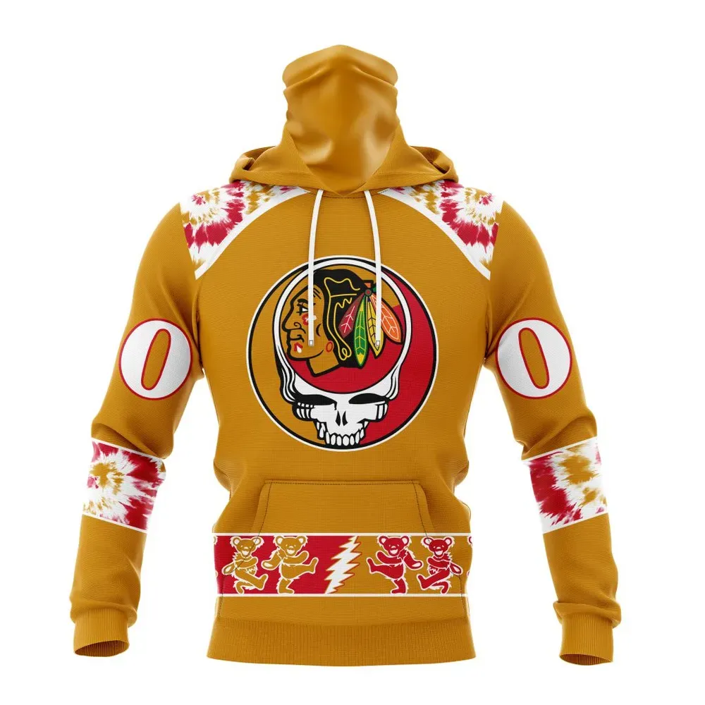 NHL Chicago Blackhawks Special Grateful Dead Design St2301 Mask Hoodie