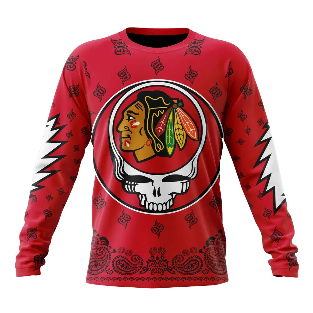 NHL Chicago Blackhawks Special Grateful Dead Design St2303 Long Sleeved Sweatshirt 