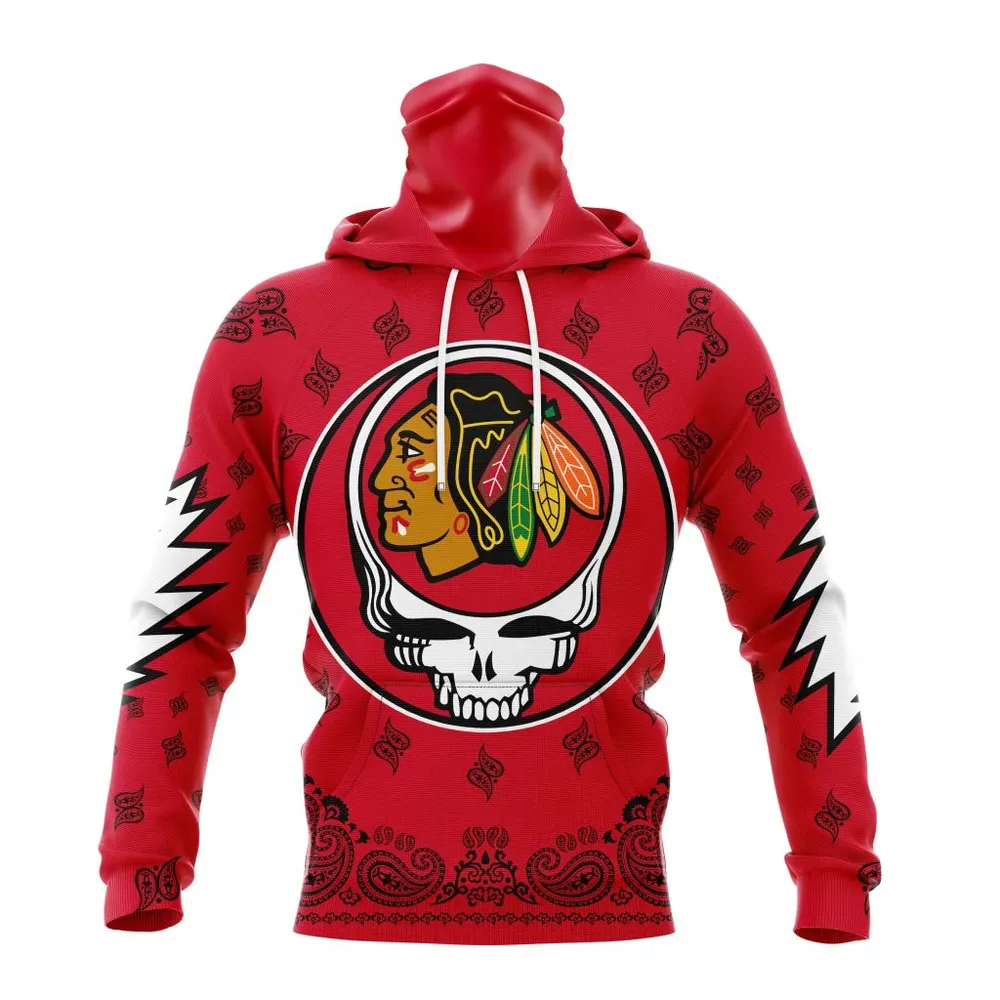 NHL Chicago Blackhawks Special Grateful Dead Design St2303 Mask Hoodie