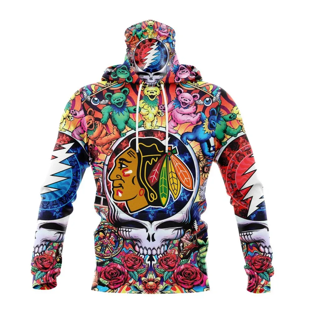 NHL Chicago Blackhawks Special Grateful Dead Design St2304 Mask Hoodie