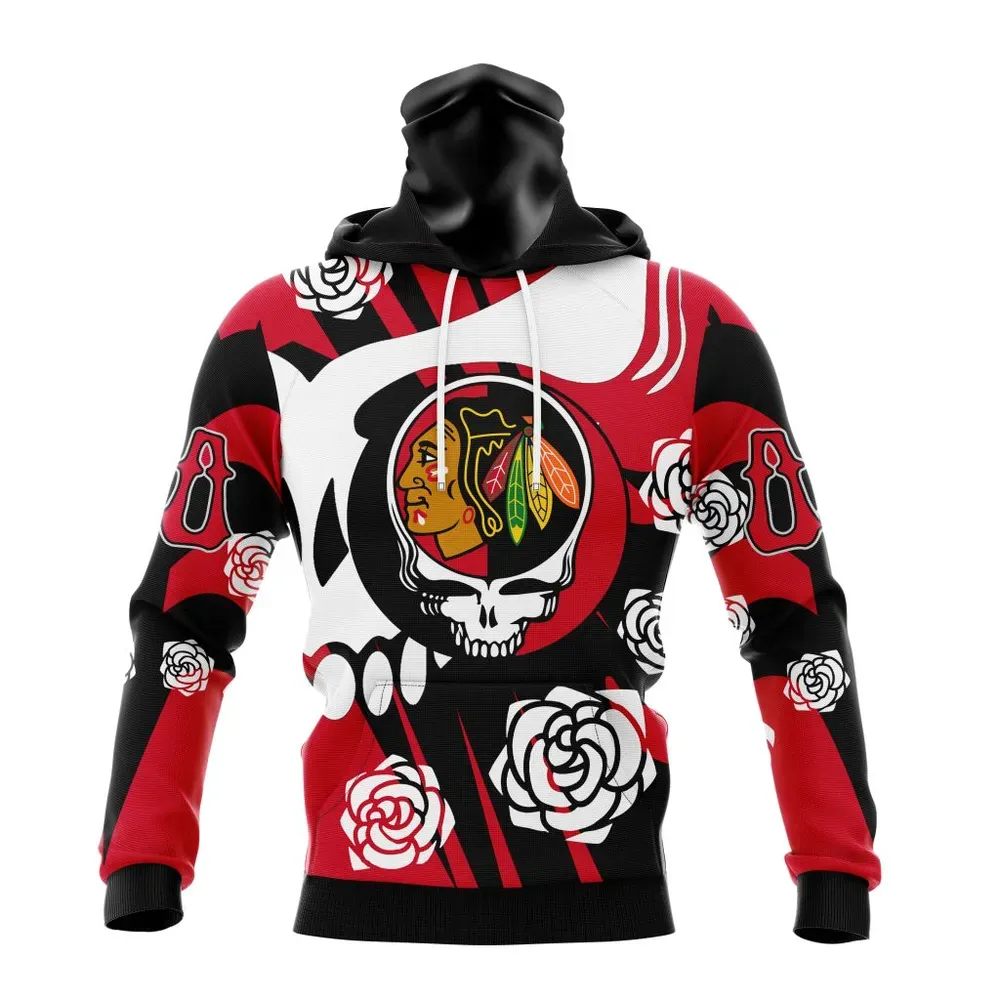 NHL Chicago Blackhawks Special Grateful Dead Design St2305 Mask Hoodie