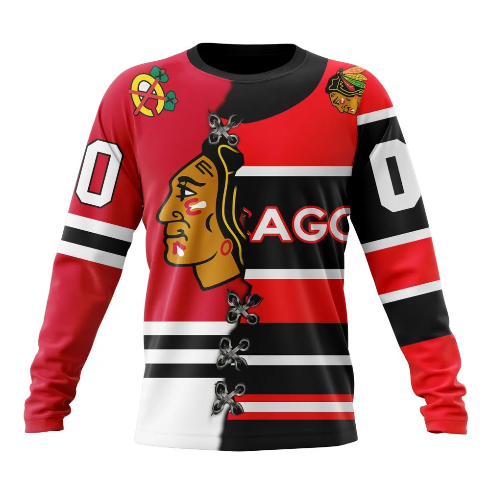 NHL Chicago Blackhawks Special Home Mix Reverse Retro Personalized Kits Long Sleeved Sweatshirt 