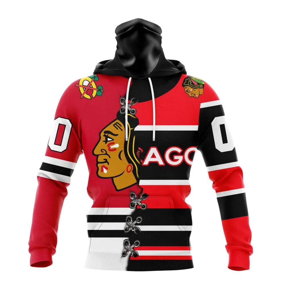 NHL Chicago Blackhawks Special Home Mix Reverse Retro Personalized Kits Mask Hoodie