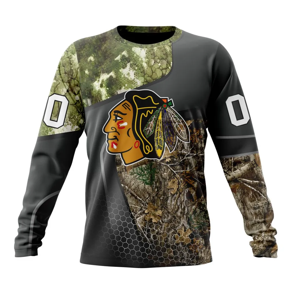 NHL Chicago Blackhawks Special Hunting Camo Design St2302 Long Sleeved Sweatshirt 