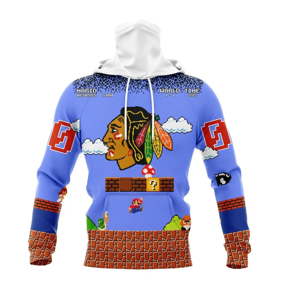 NHL Chicago Blackhawks Special Kits With Super Mario Game Design Mask Hoodie