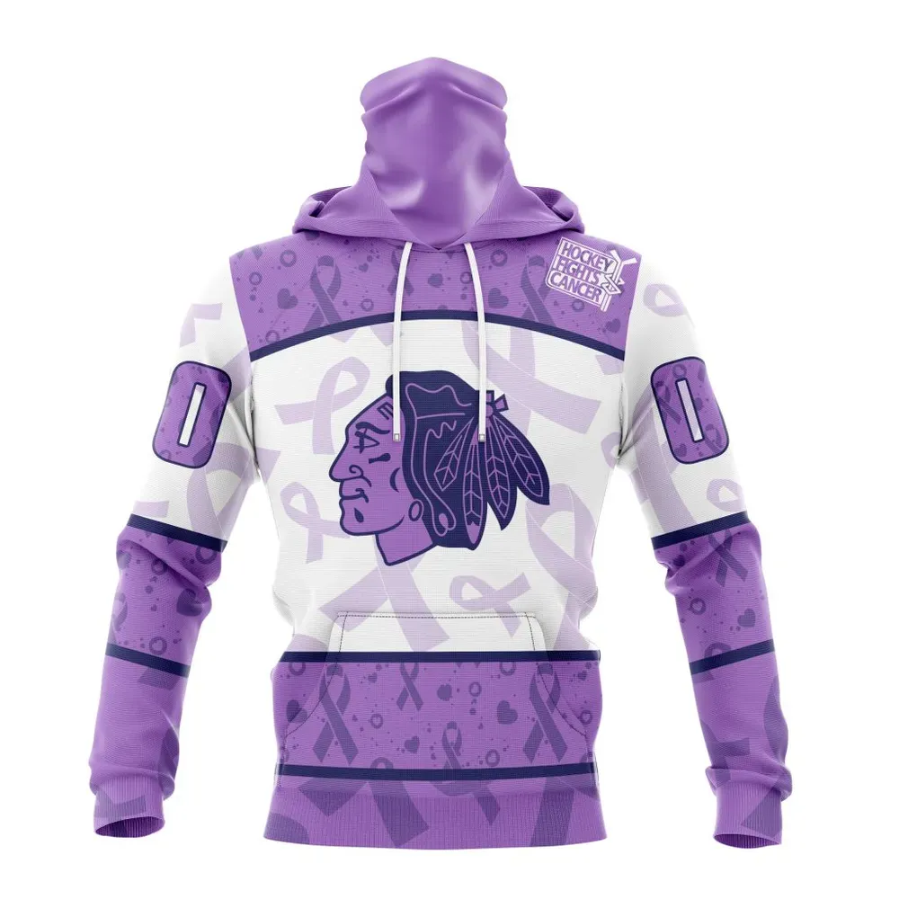 NHL Chicago Blackhawks Special Lavender Fight Cancer St2201 Mask Hoodie