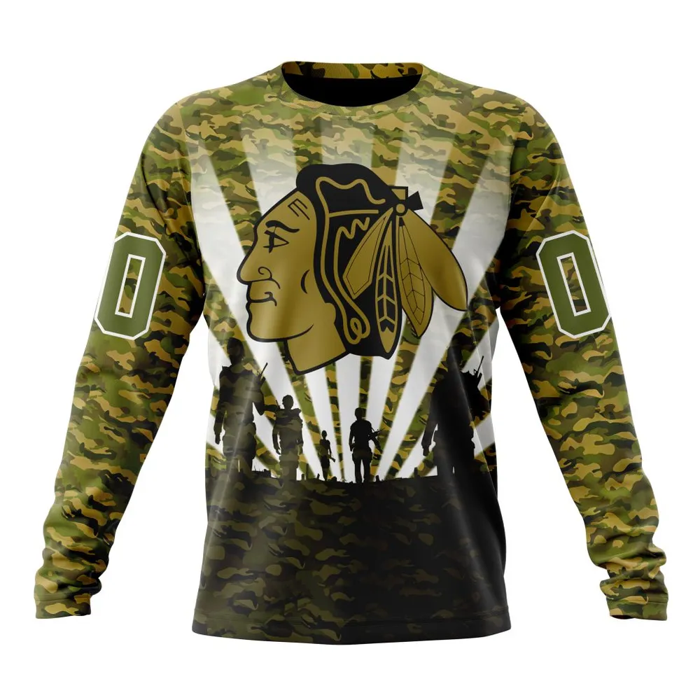 NHL Chicago Blackhawks Special Military Camo Kits For Veterans Day And Rememberance Day St2201 Long Sleeved Sweatshirt 