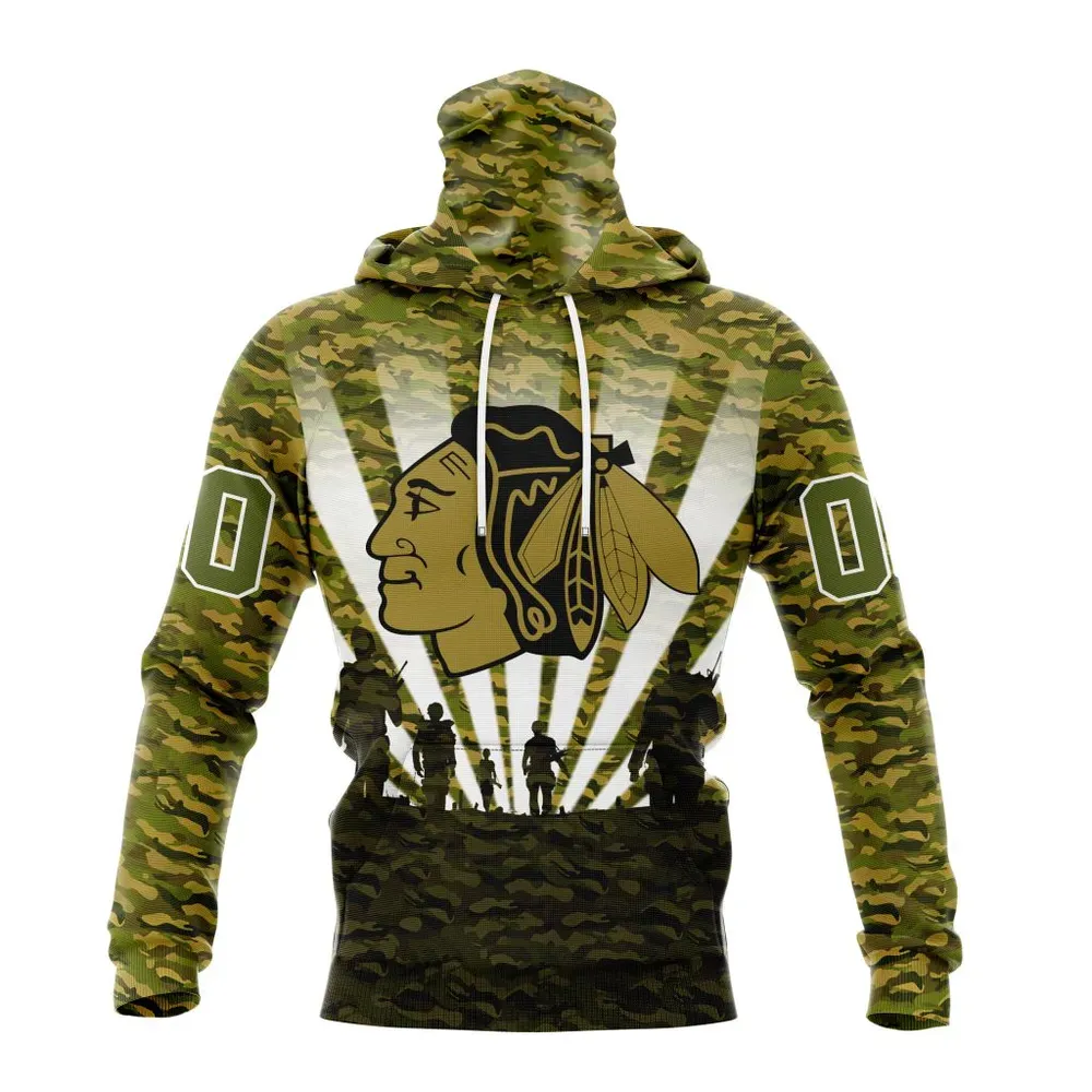 NHL Chicago Blackhawks Special Military Camo Kits For Veterans Day And Rememberance Day St2201 Mask Hoodie