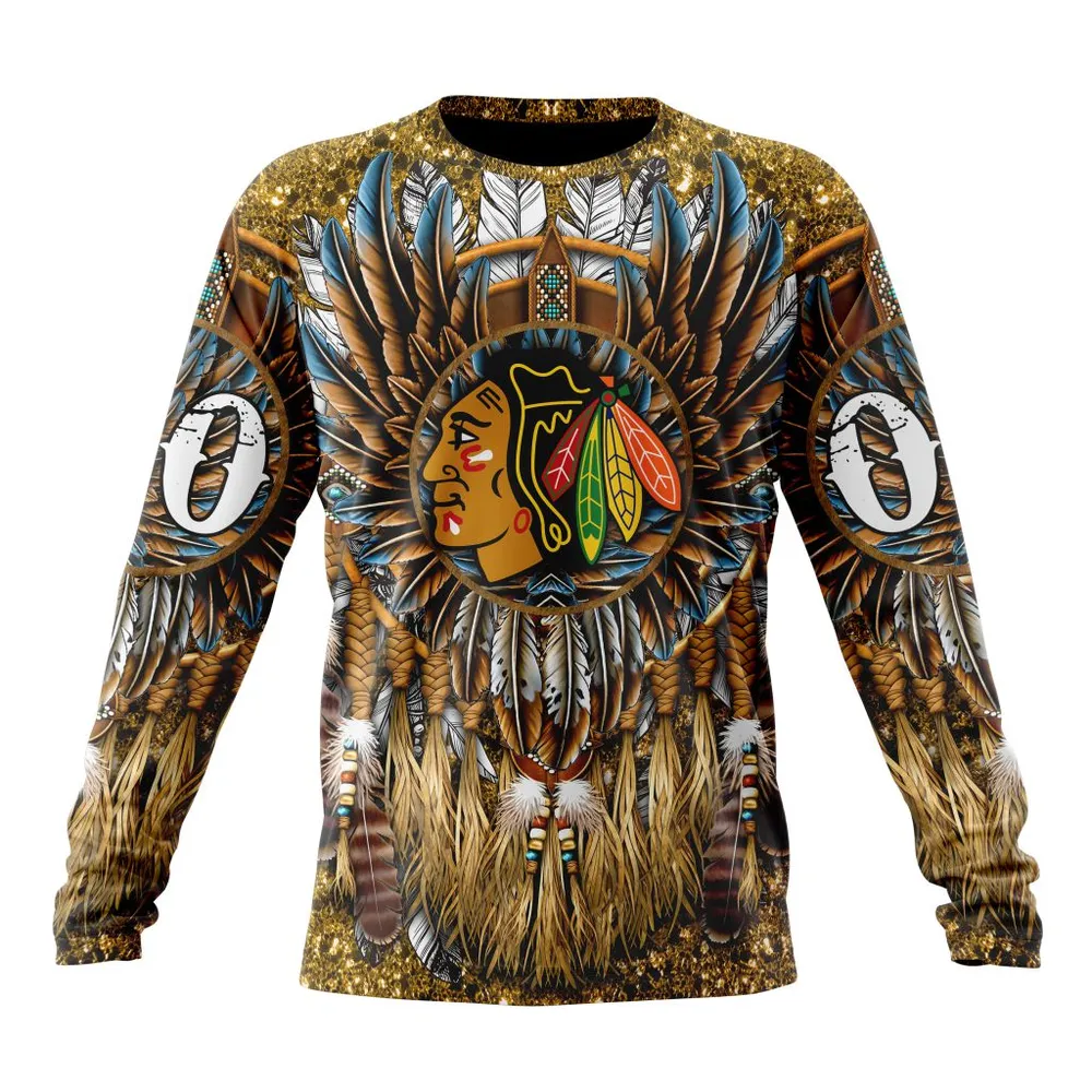 NHL Chicago Blackhawks Special Native Costume Design St2201 Long Sleeved Sweatshirt 