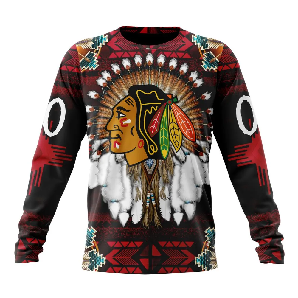 NHL Chicago Blackhawks Special Native Costume Design St2202 Long Sleeved Sweatshirt 