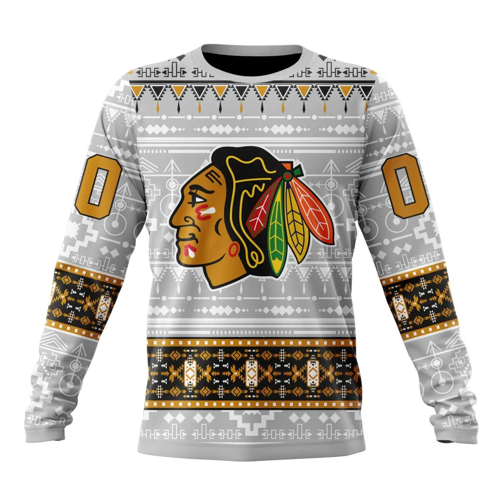 NHL Chicago Blackhawks Special Native Design St2302 Long Sleeved Sweatshirt 