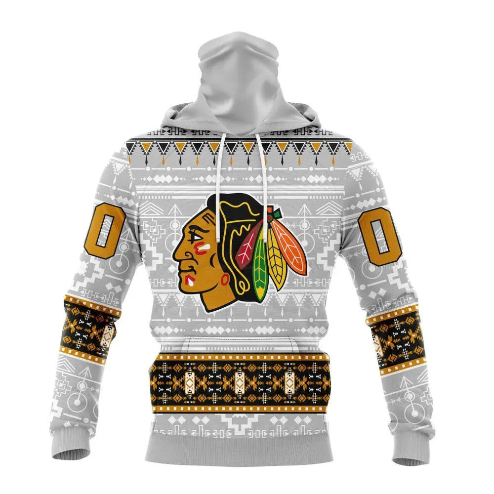 NHL Chicago Blackhawks Special Native Design St2302 Mask Hoodie