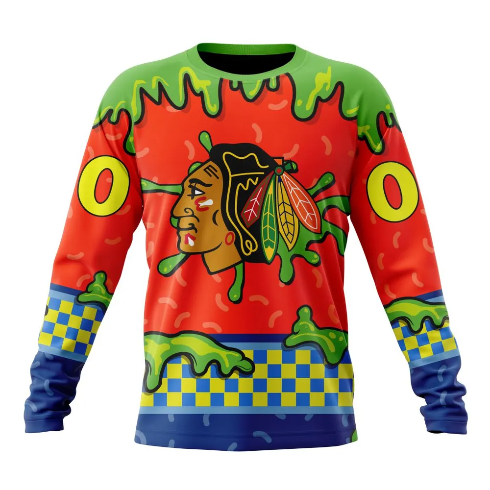 NHL Chicago Blackhawks Special Nickelodeon Design St2301 Long Sleeved Sweatshirt 