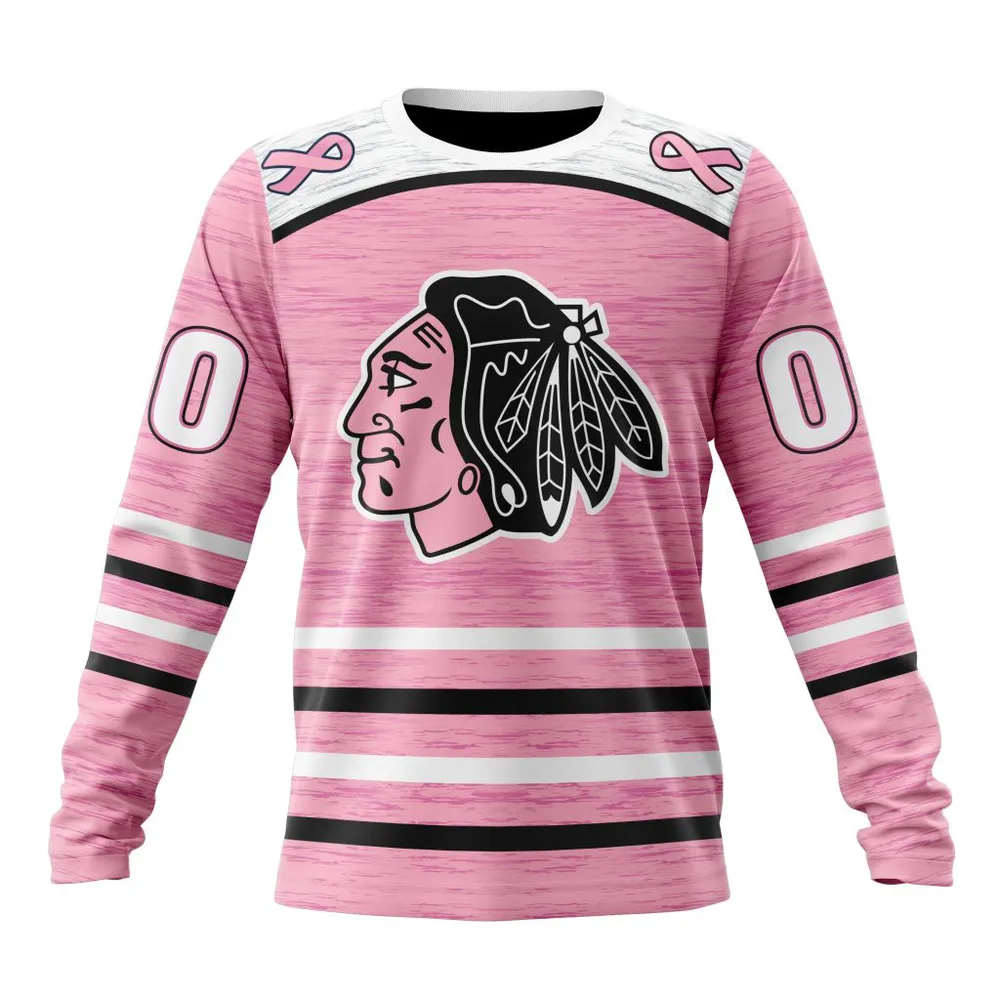 NHL Chicago Blackhawks Special Pink Fight Breast Cancer Design St2304 Long Sleeved Sweatshirt 