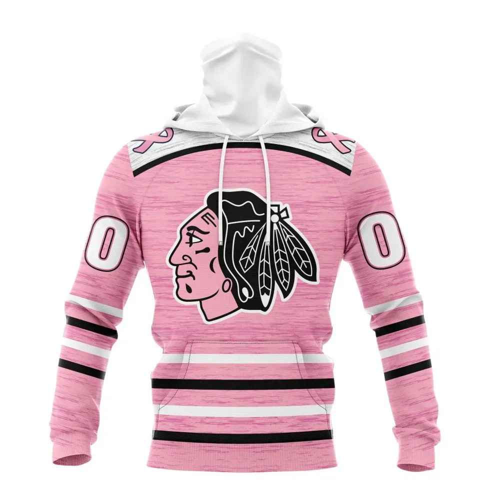 NHL Chicago Blackhawks Special Pink Fight Breast Cancer Design St2304 Mask Hoodie