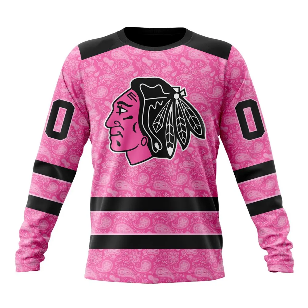 NHL Chicago Blackhawks Special Pink Fight Breast Cancer St2306 Long Sleeved Sweatshirt 