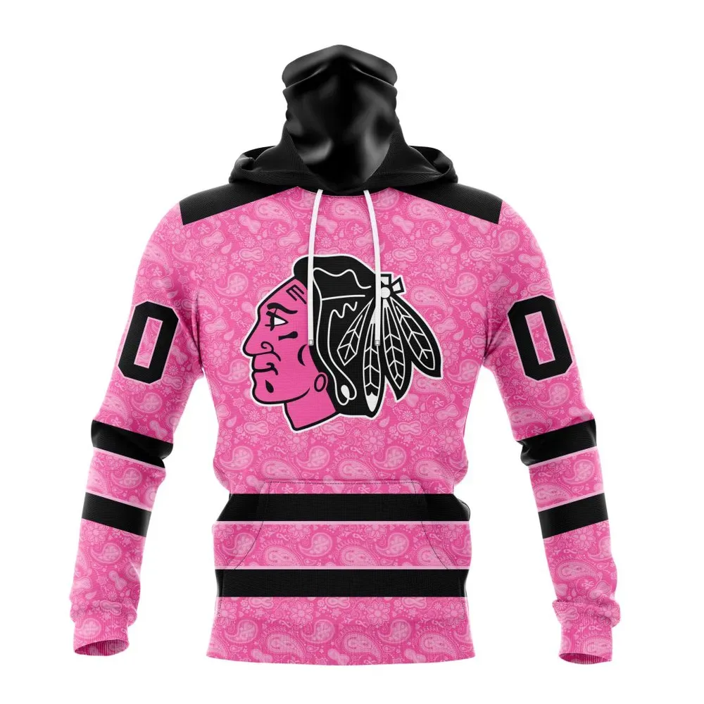 NHL Chicago Blackhawks Special Pink Fight Breast Cancer St2306 Mask Hoodie