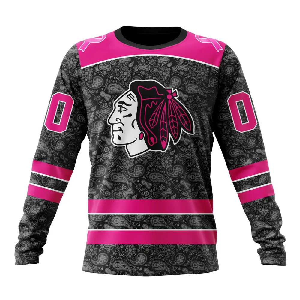 NHL Chicago Blackhawks Special Pink In The Rink Fight Breast Cancer St2301 Long Sleeved Sweatshirt 