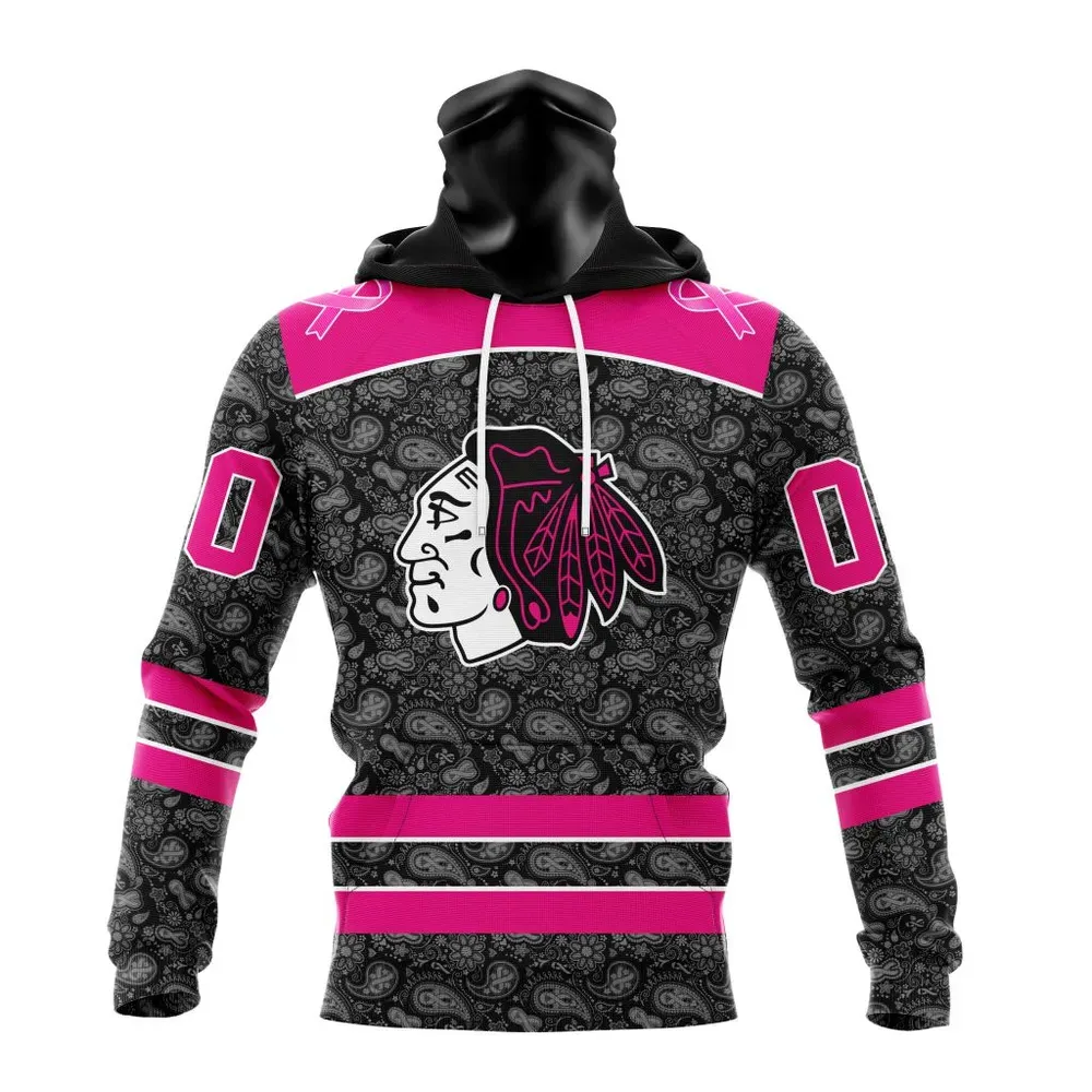 NHL Chicago Blackhawks Special Pink In The Rink Fight Breast Cancer St2301 Mask Hoodie