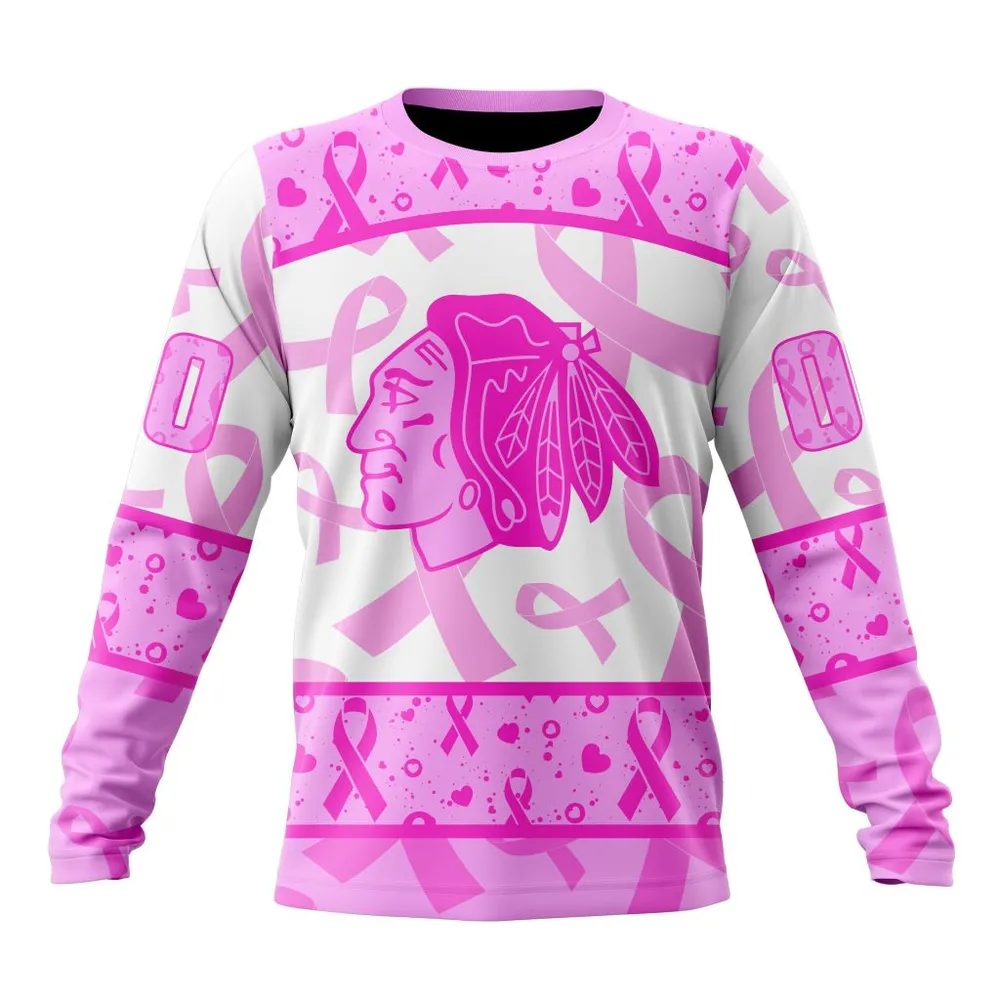 NHL Chicago Blackhawks Special Pink October Breast Cancer Awareness Month St2302 Long Sleeved Sweatshirt 