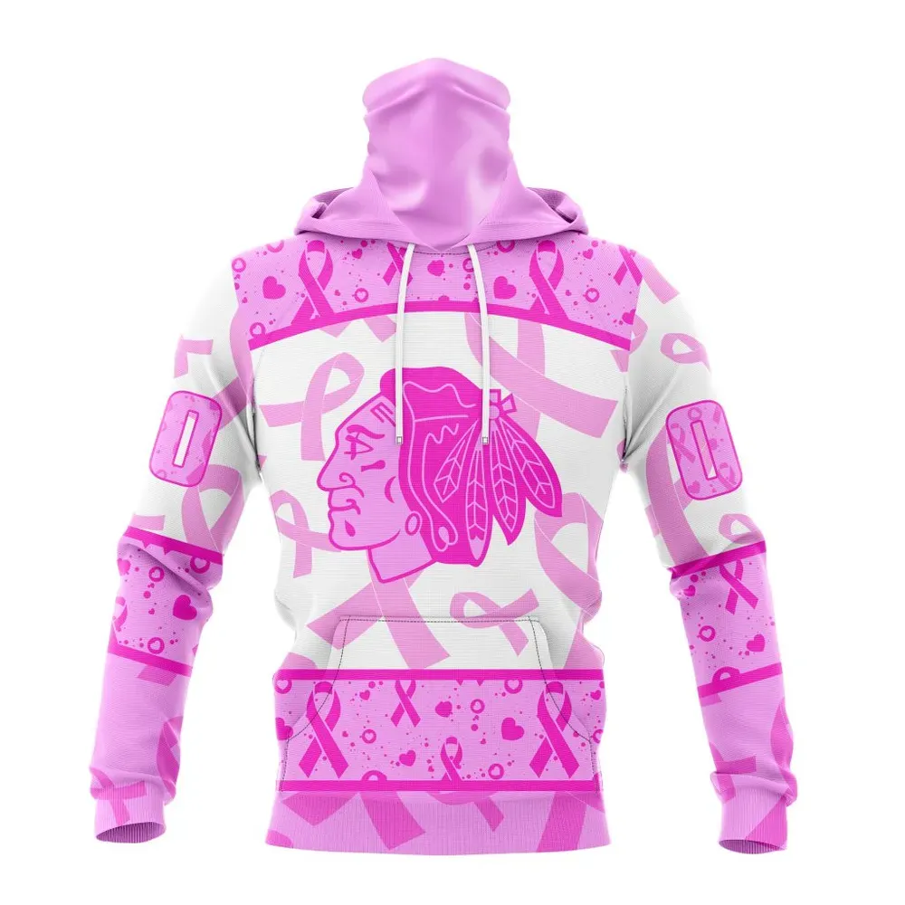 NHL Chicago Blackhawks Special Pink October Breast Cancer Awareness Month St2302 Mask Hoodie