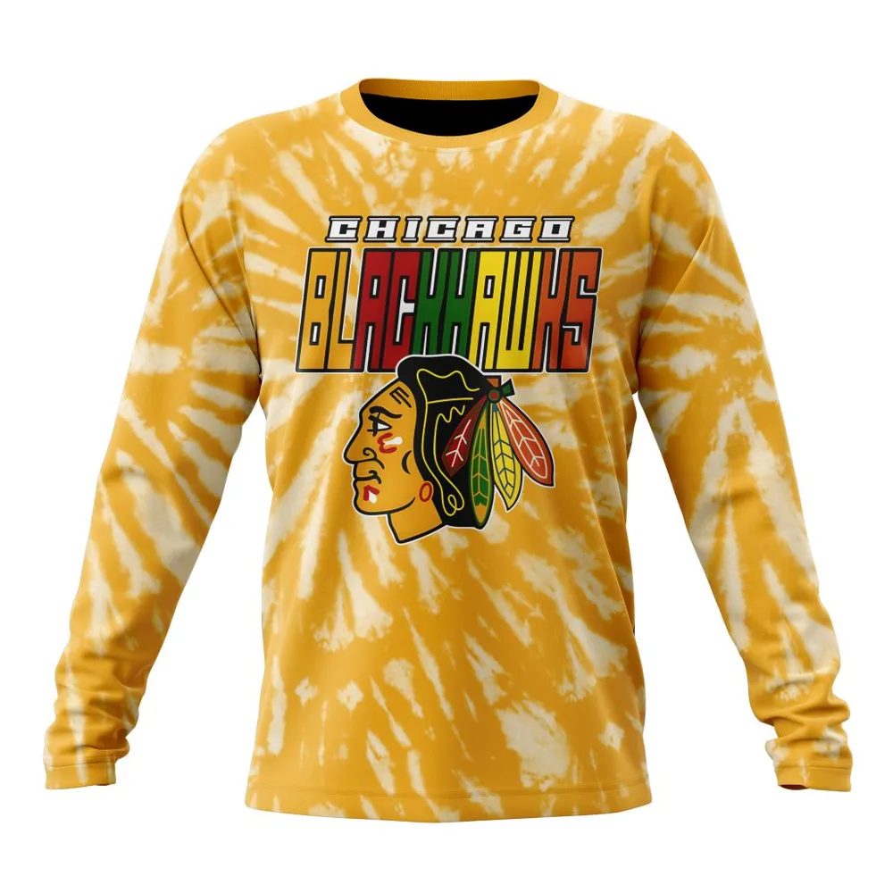 NHL Chicago Blackhawks Special Retro Vintage Tie Dye St2201 Long Sleeved Sweatshirt 