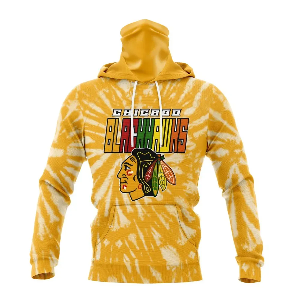 NHL Chicago Blackhawks Special Retro Vintage Tie Dye St2201 Mask Hoodie