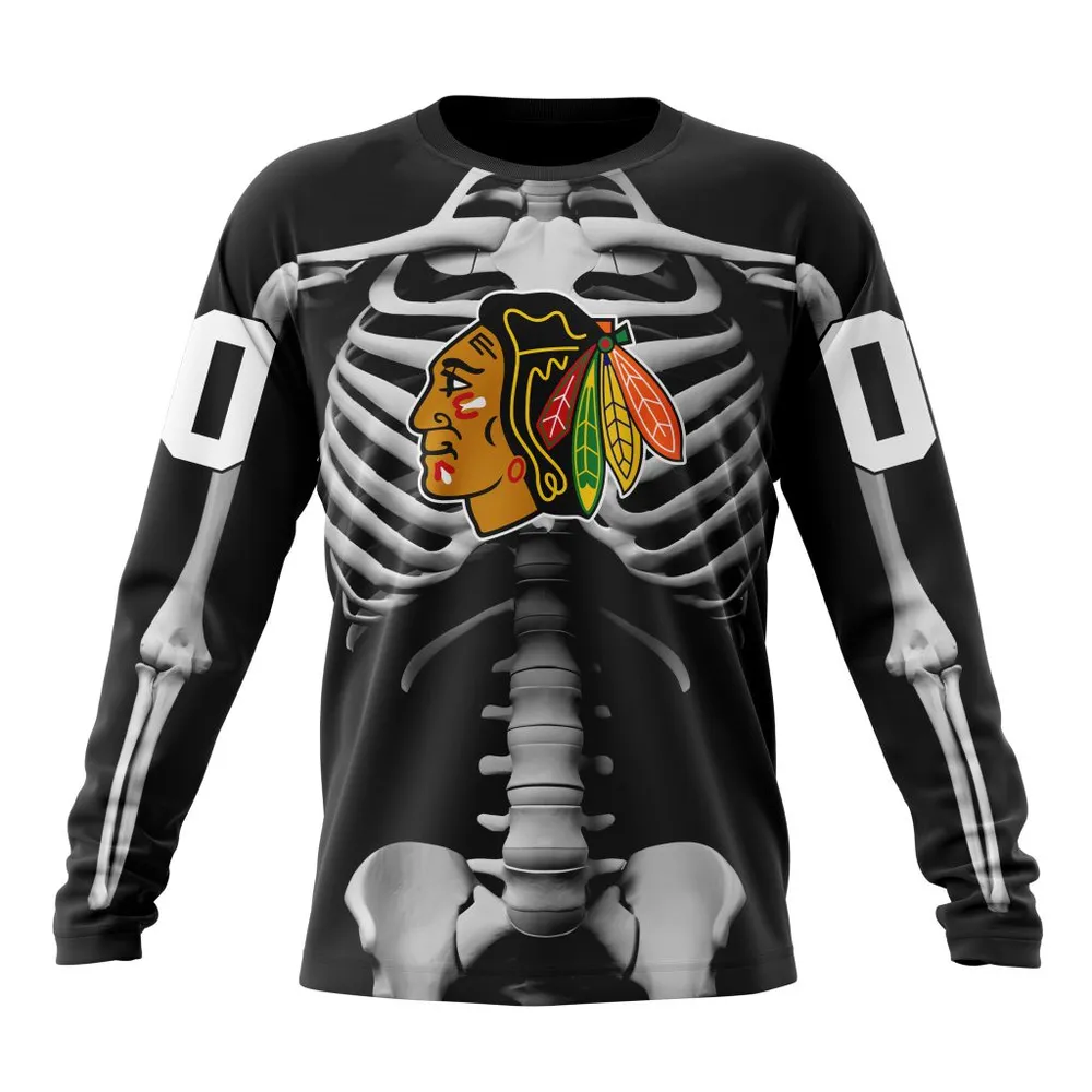 NHL Chicago Blackhawks Special Skeleton Costume For Halloween St2301 Long Sleeved Sweatshirt 