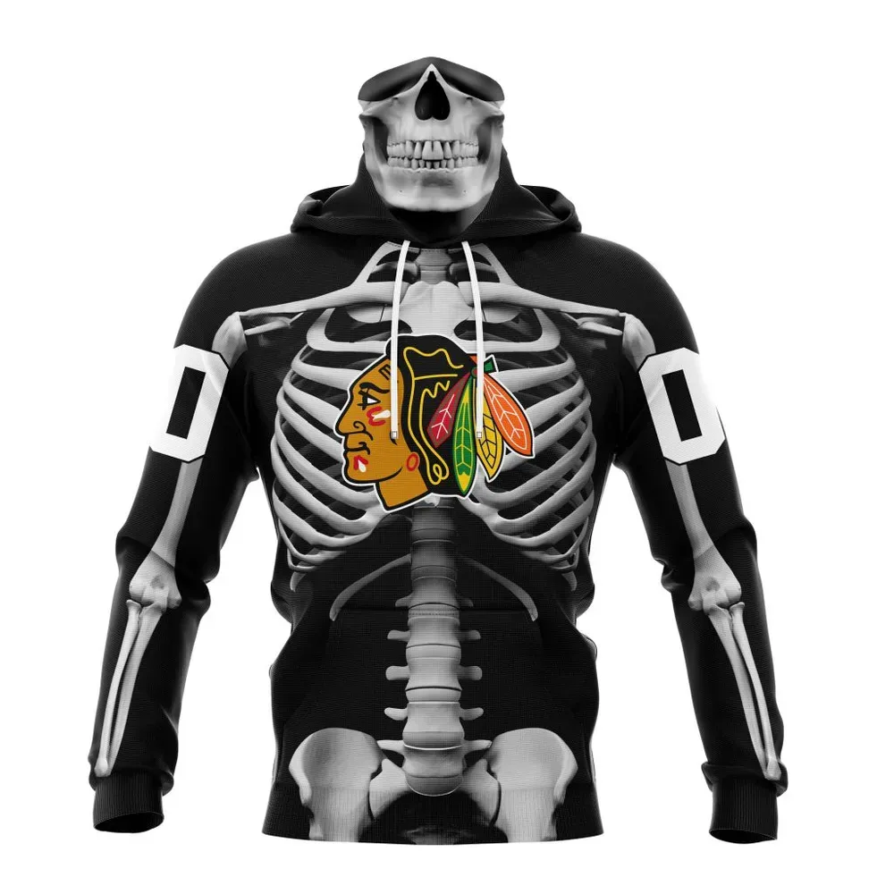 NHL Chicago Blackhawks Special Skeleton Costume For Halloween St2301 Mask Hoodie