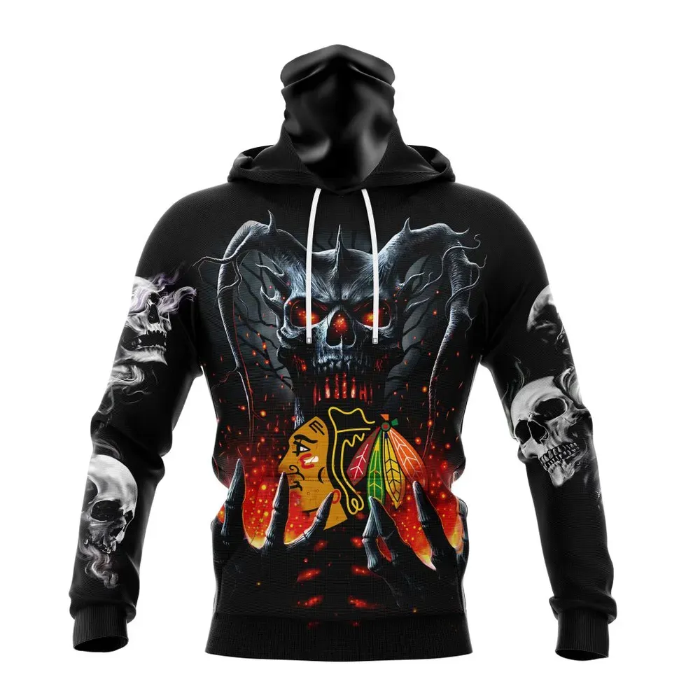 NHL Chicago Blackhawks Special Skull Art Design St2301 Mask Hoodie