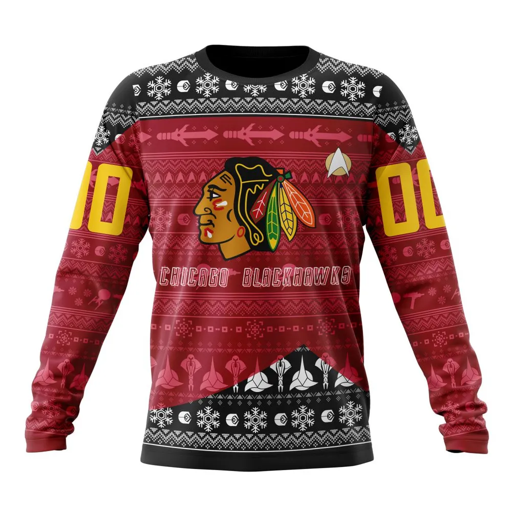 NHL Chicago Blackhawks Special Star Trek Design St2201 Long Sleeved Sweatshirt 