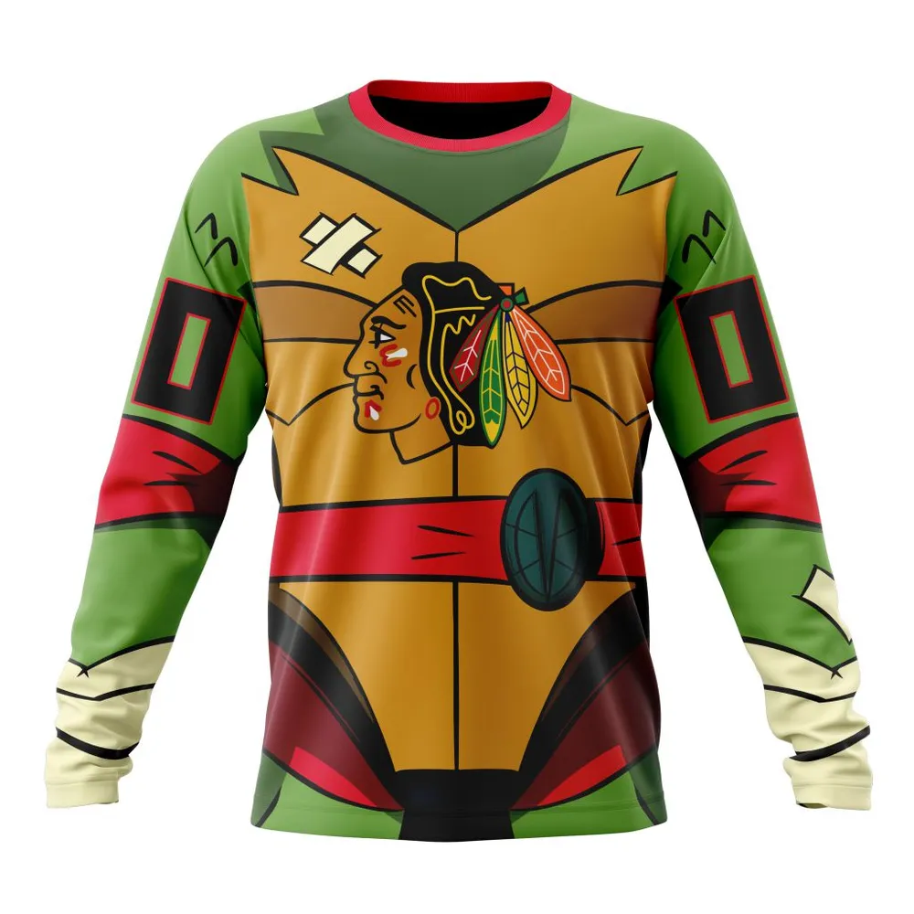 NHL Chicago Blackhawks Special Teenage Mutant Ninja Turtles Design St2301 Long Sleeved Sweatshirt 