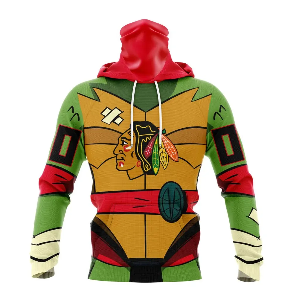 NHL Chicago Blackhawks Special Teenage Mutant Ninja Turtles Design St2301 Mask Hoodie