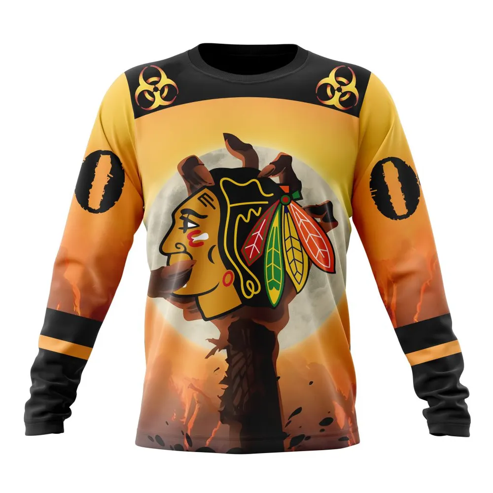 NHL Chicago Blackhawks Special Zombie Design For Halloween St2305 Long Sleeved Sweatshirt 