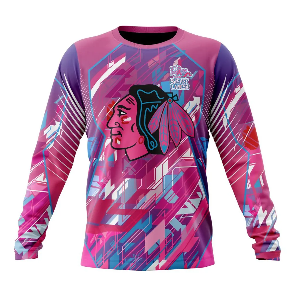 NHL Chicago Blackhawks | Specialized Design I Pink I Can! Fearless Again Breast Cancer Long Sleeved Sweatshirt 