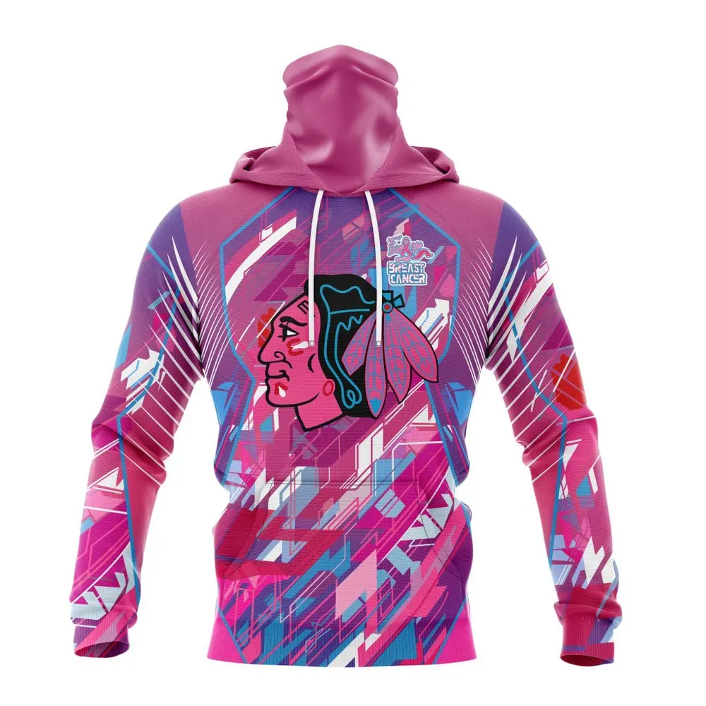 NHL Chicago Blackhawks | Specialized Design I Pink I Can! Fearless Again Breast Cancer Mask Hoodie